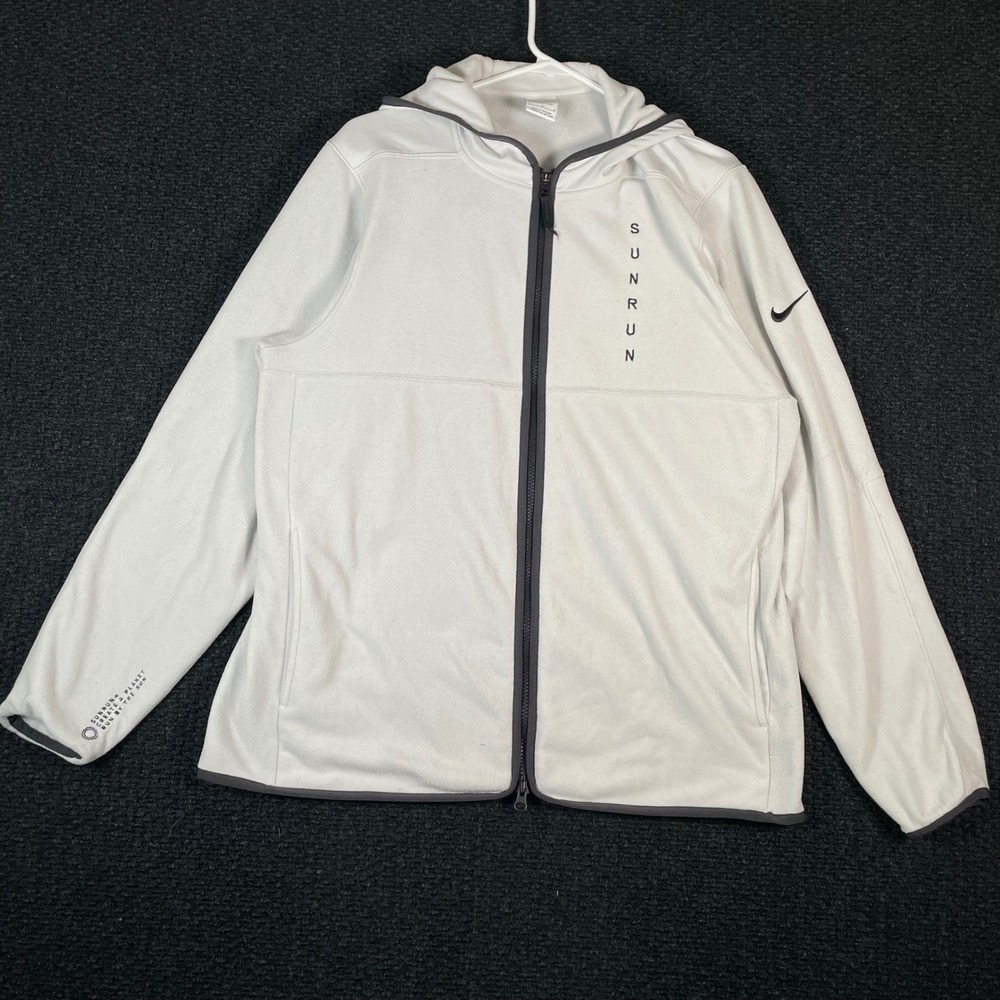 Nike Therma Fit Sun Run Hoodie Mens Large White‎ Full Zip Fleece Athletic